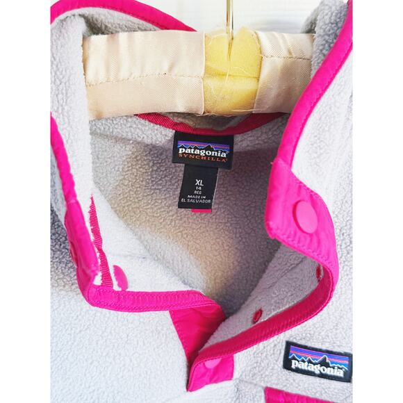 Patagonia Kid's Lightweight Synchilla Snap-T Fleece Pullover Girls XL Pink Gray - Picture 3 of 6